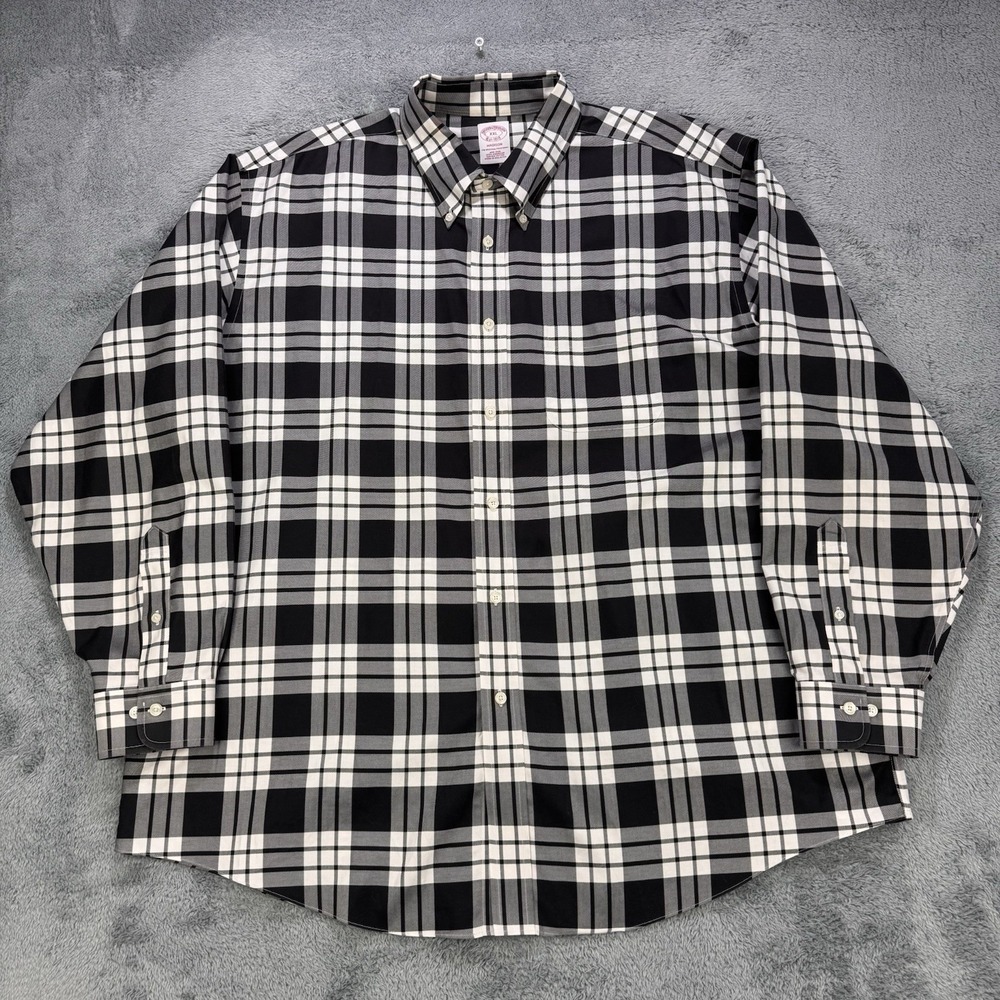Brooks Brothers Madison Shirt 2XL Black Gingham Plaid Button Down Pocket L/S - Picture 1 of 6